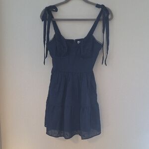 Francesca's Navy Tie-Shoulder Dress